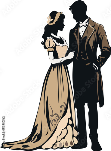 silhouette of a loving couple at a ball, Gregorian couple