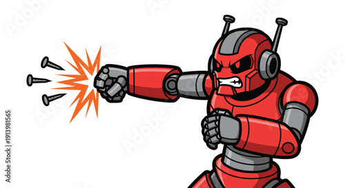 Red Robot Firing Bullets from Hand.