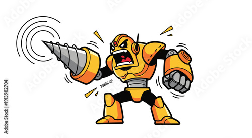 Yellow Robot Character Firing Drill Hand.