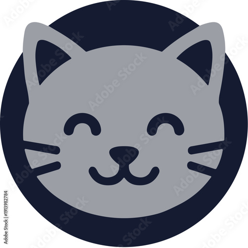 Minimalist Flat Cat Face in Circle Shape Pet Animal Icon