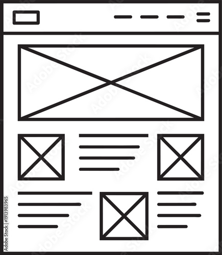 Website wireframe layout sketch showing user interface design and prototyping process for web applications