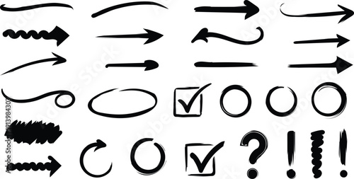 Collection of hand drawn arrows and symbols for creative projects