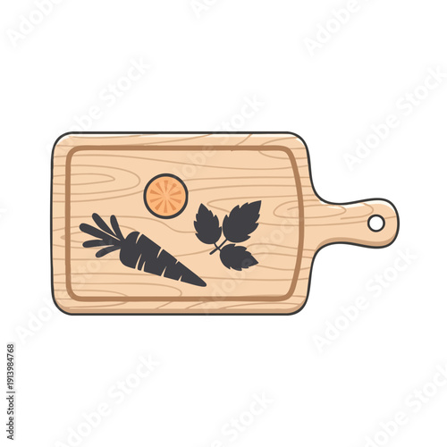 Rustic Wooden Cutting Board with Fresh Herbs and Citrus Slice for Cooking and Food Preparation