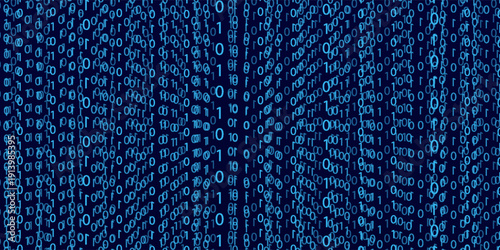 Matrix technology background. Cyber security with binary code. Rapidly falling randomly blue numbers. Decoding algorithms hacked software. Big data visualization.