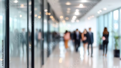 Wallpaper Mural Blurred glass walls in modern office building with blurry people walking through hallway closeup, bright light bokeh effect for corporate life and work concept Torontodigital.ca