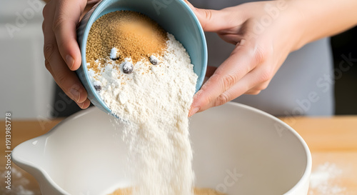 Wallpaper Mural Action shot of hands adding baking ingredients including flour and brown sugar into a bowl for a cake recipe Torontodigital.ca