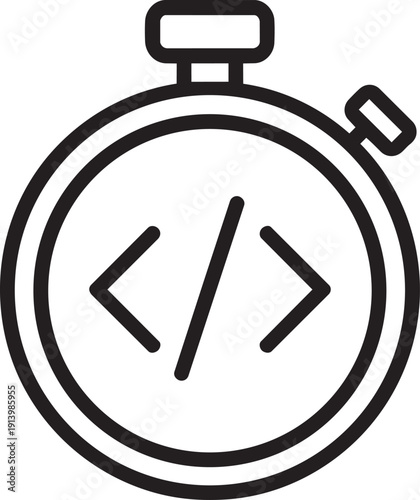 Stopwatch timer with code symbol representing fast loading speed and development project deadline management