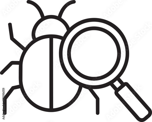 Software bug insect under magnifying glass representing debugging process and error fixing in code