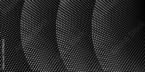 Abstract horizontal dots geometric pattern forming wave-like curved shapes on a black background. Modern style optical illusion design for text, ideal for posters, banners, or modern graphic layouts.
