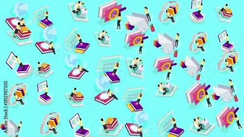 Isometric studying icons with learning themes on a blue background. Perfect for educational presentations, websites, and marketing materials targeting students.