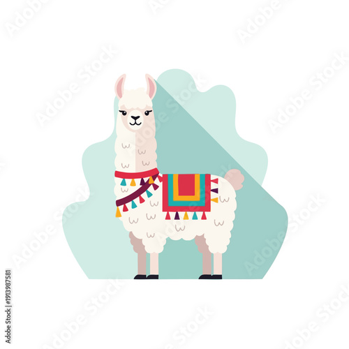 Colorful Llama Illustration with Vibrant Rug