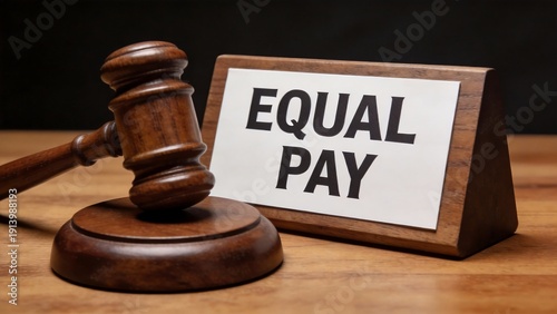Judges gavel and equal pay sign