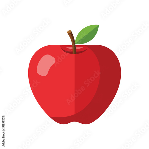 Fresh Red Apple with Green Leaf on a Clear Background