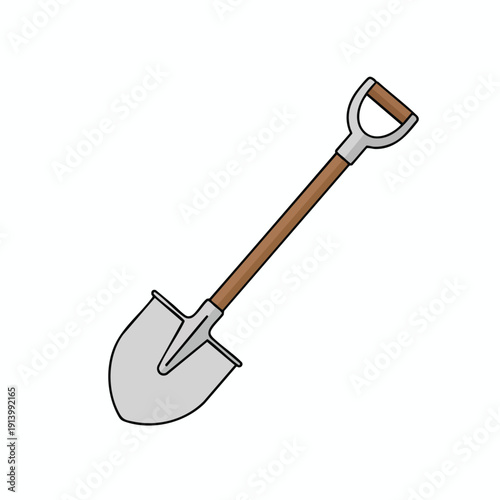 Illustration of a Shovel with Wooden Handle