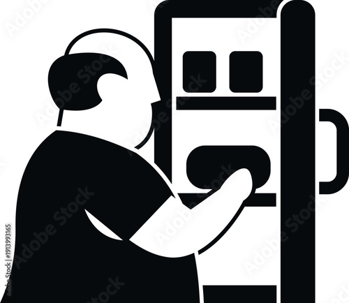 Overweight man reaching for food inside an open refrigerator, representing midnight snack and gluttony