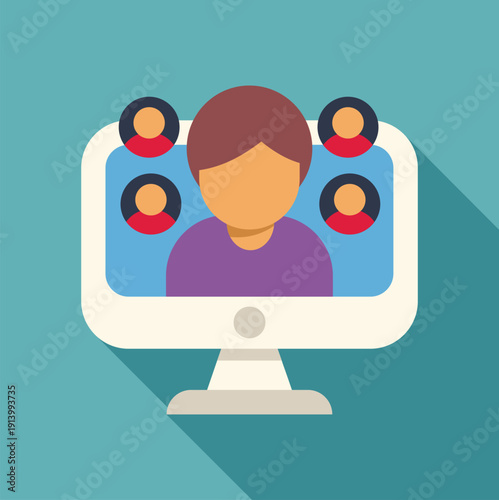 Monitor displaying a person leading an online meeting with other participants