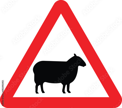 Sheep Crossing Warning UK Road Sign Triangle Traffic Design Safety Clipart Vector