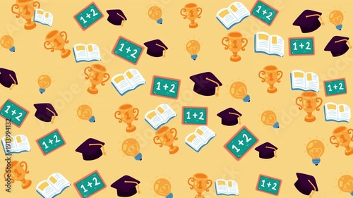 Graduation items on yellow background. Perfect for academic or businessrelated designs, educational promotions, or celebratory events visuals.