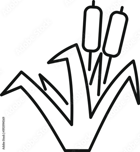 Cattail plants with their distinctive brown flower spikes in a simple line art drawing