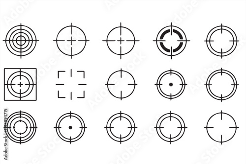 Target Crosshair Icon Set - Tactical Sight and Bullseye Vector Silhouettes for UI and Gaming