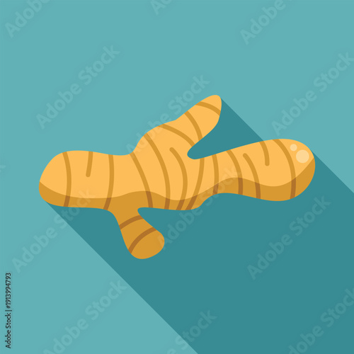 Ginger root icon with a long shadow on a blue background