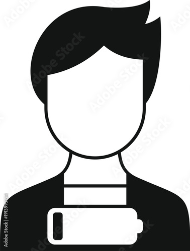 Man avatar with a low battery symbol representing burnout and stress