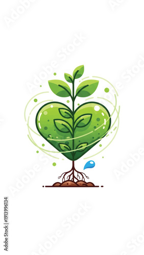 Young sprouting plant emerging from the soil with green leaves and droplets.