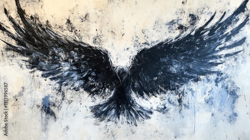 Abstract Black Bird Wings Spread Wide Artistic Painting.