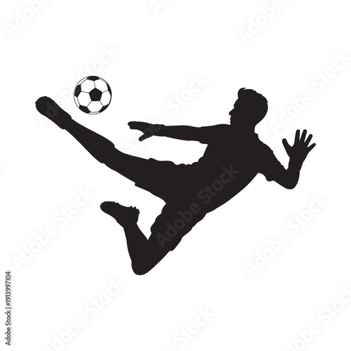 A silhouette of a soccer player executing a dynamic bicycle kick