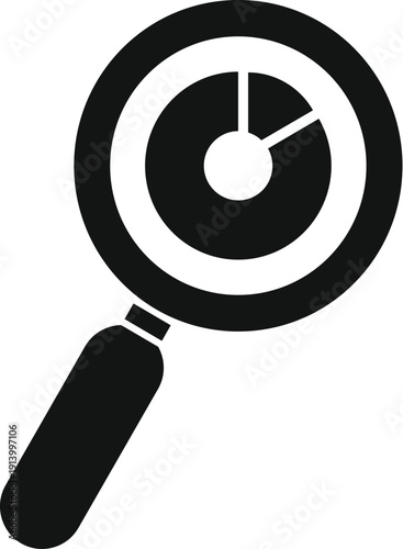 Magnifying glass examining a circular data chart representing analysis and research