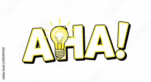 AHA! exclamation with bright glowing lightbulb graphic
