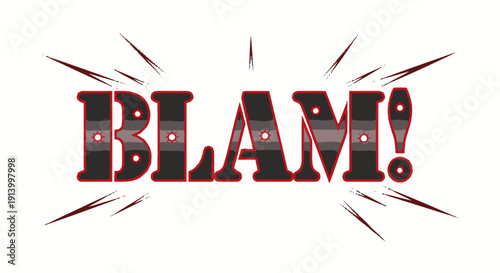 BLAM! comic book sound effect with burst on white