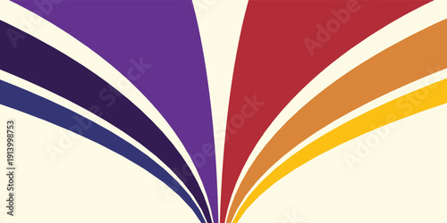 Abstract colorful 70s background vector. Vintage retro wallpaper with rainbow stripes and wavy lines. A 1970 color illustration suitable for posters, banners, decorative items and wall art.