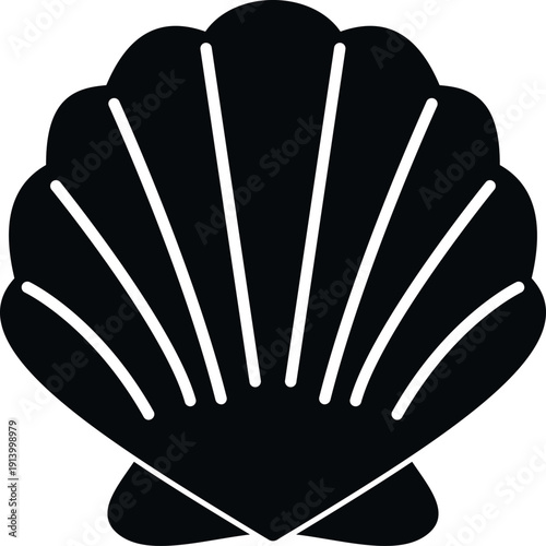 Scallop seashell silhouette vector icon symbolizing ocean, beach, and marine life on white background