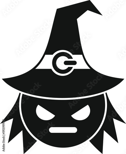 Angry witch emoji character with a spooky pointy hat icon