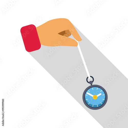 Hand holding a pocket watch on a string, swinging for hypnosis