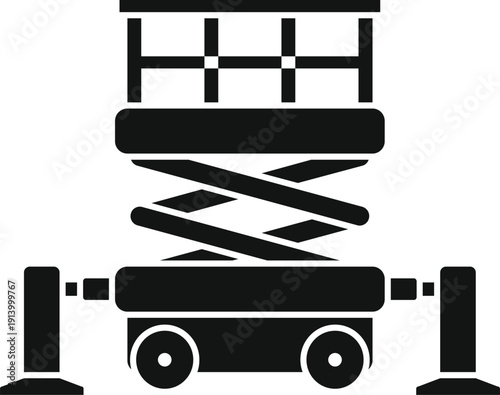 Scissor lift machine extending its work platform, providing elevated access