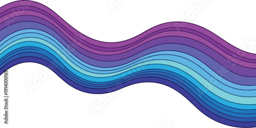 Wavy layered illustration depicting abstract flowing lines in various shades of blue and purple hues