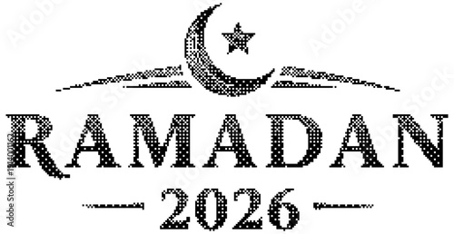 Elegant Ramadan 2026 typographic icon with crescent moon and gold star