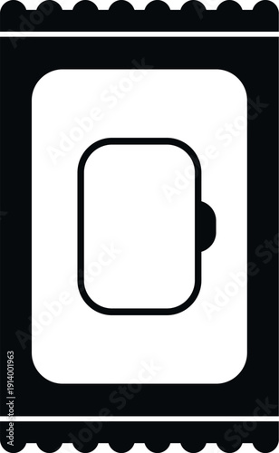Single wet wipe packet providing disposable hygiene in a black and white icon