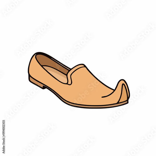 A Single Tan Leather Jutti Shoe With a Pointed Toe and a Flat Heel Isolated on a White Background in a Studio Setting