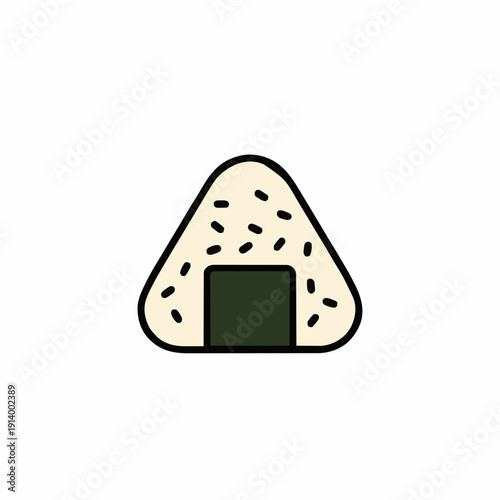 Onigiri rice ball with nori seaweed filling and sesame seeds on a white background cartoon style