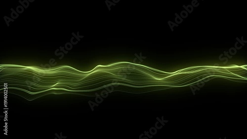 Abstract green wave with lines. Digital frequency track equalizer. Illustration dynamic music wave. Technology sound. 3d rendering.