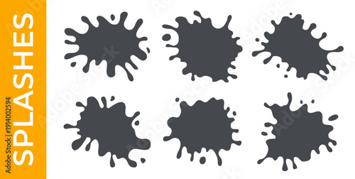 Splatters different shapes. Abstract stains. Ink blots collection. Paint splatter, spray paint blot element, ink stains, drop splatter paint silhouette