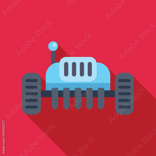 Robotic rover vehicle with flat design exploring new worlds against a red background