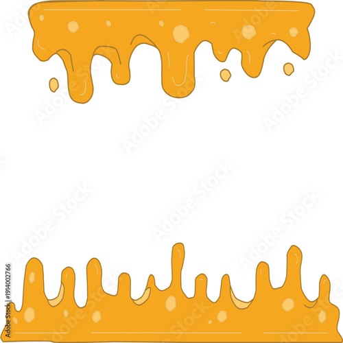 Melting cheese drip background. Smooth cheddar sauce pattern. Minimal liquid dairy splash texture for food design. Tasty snack topping abstract illustration wallpaper.