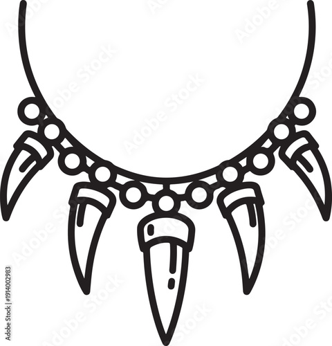 Tribal Tooth Necklace Icon Illustration with Sharp Claws or Fangs in Minimalist Line Art Style
