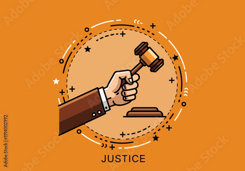 Justice system concept with hand holding gavel