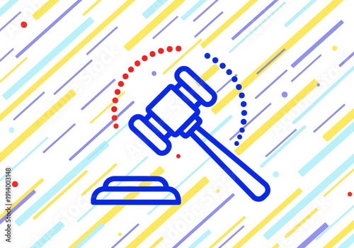 Vibrant gavel icon on dynamic colorful background for law and justice themes