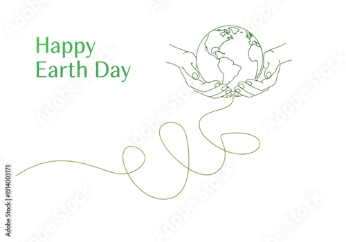 Hands cradling Earth with green line art on Earth Day